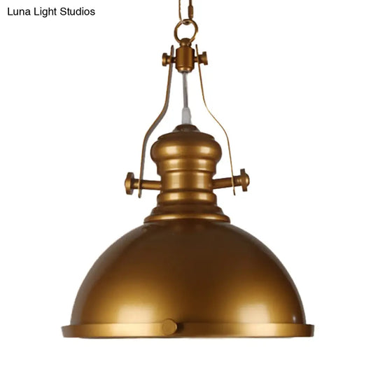 Antique Brass Pendant Light With Frosted Diffuser - Vintage Style Metal Dome Shade 1-Light Hanging