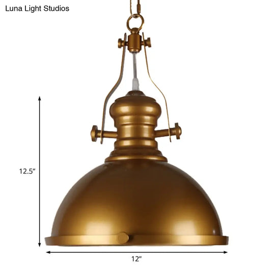 Antique Brass Pendant Light With Frosted Diffuser - Vintage Style Metal Dome Shade 1-Light Hanging