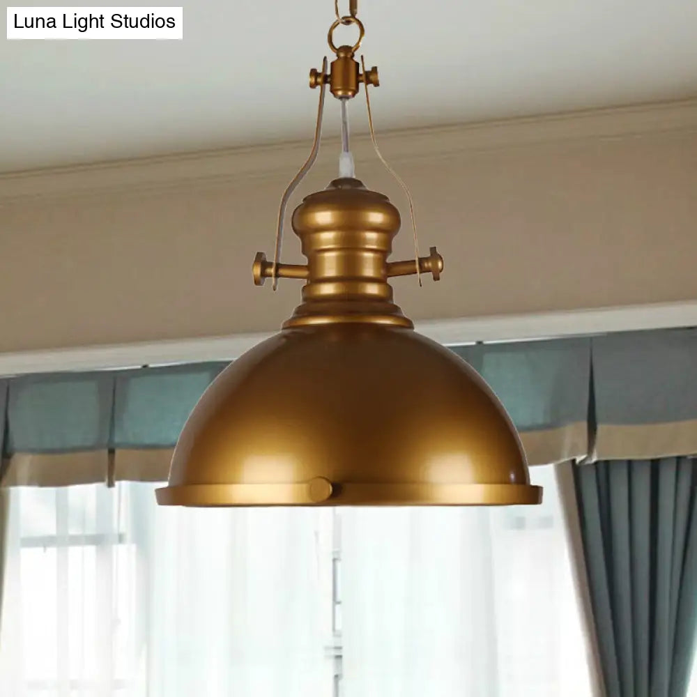 Antique-Style Metal Dome Pendant Light With Frosted Diffuser In Brass Antique