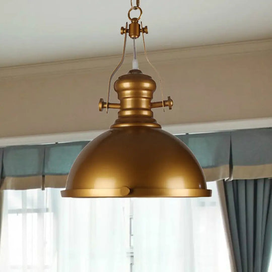 Antique Brass Pendant Light With Frosted Diffuser - Vintage Style Metal Dome Shade 1-Light Hanging