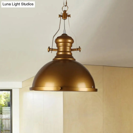 Antique-Style Metal Dome Pendant Light With Frosted Diffuser In Brass