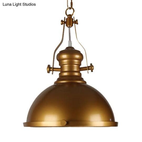 Antique-Style Metal Dome Pendant Light With Frosted Diffuser In Brass