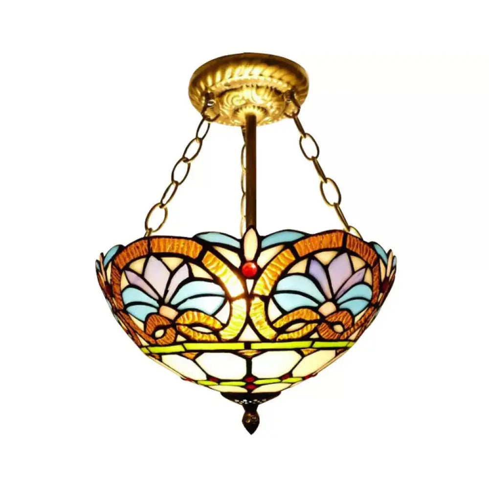Antique Brass Victorian Style Led Ceiling Light - Elegant Semi Flush Inverted Bowl For Bedroom / 12’