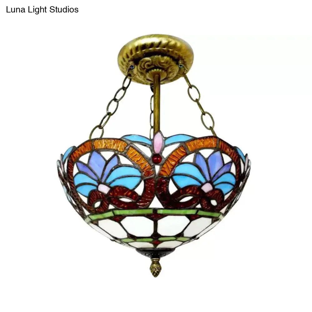 Antique Brass Victorian Style Led Ceiling Light - Elegant Semi Flush Inverted Bowl For Bedroom