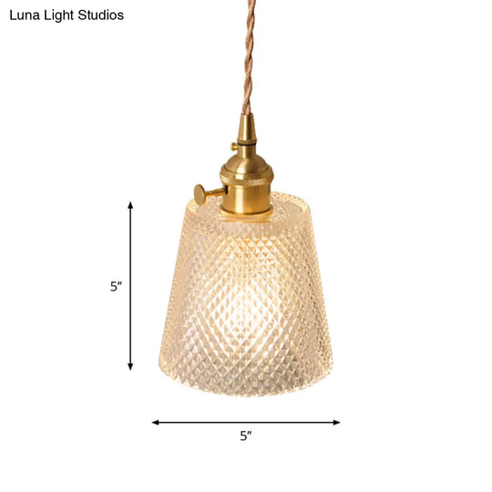 Antique Brass Wall Hanging Lamp With Clear Prismatic/Wavy Glass Bedside Lighting Rotary Switch