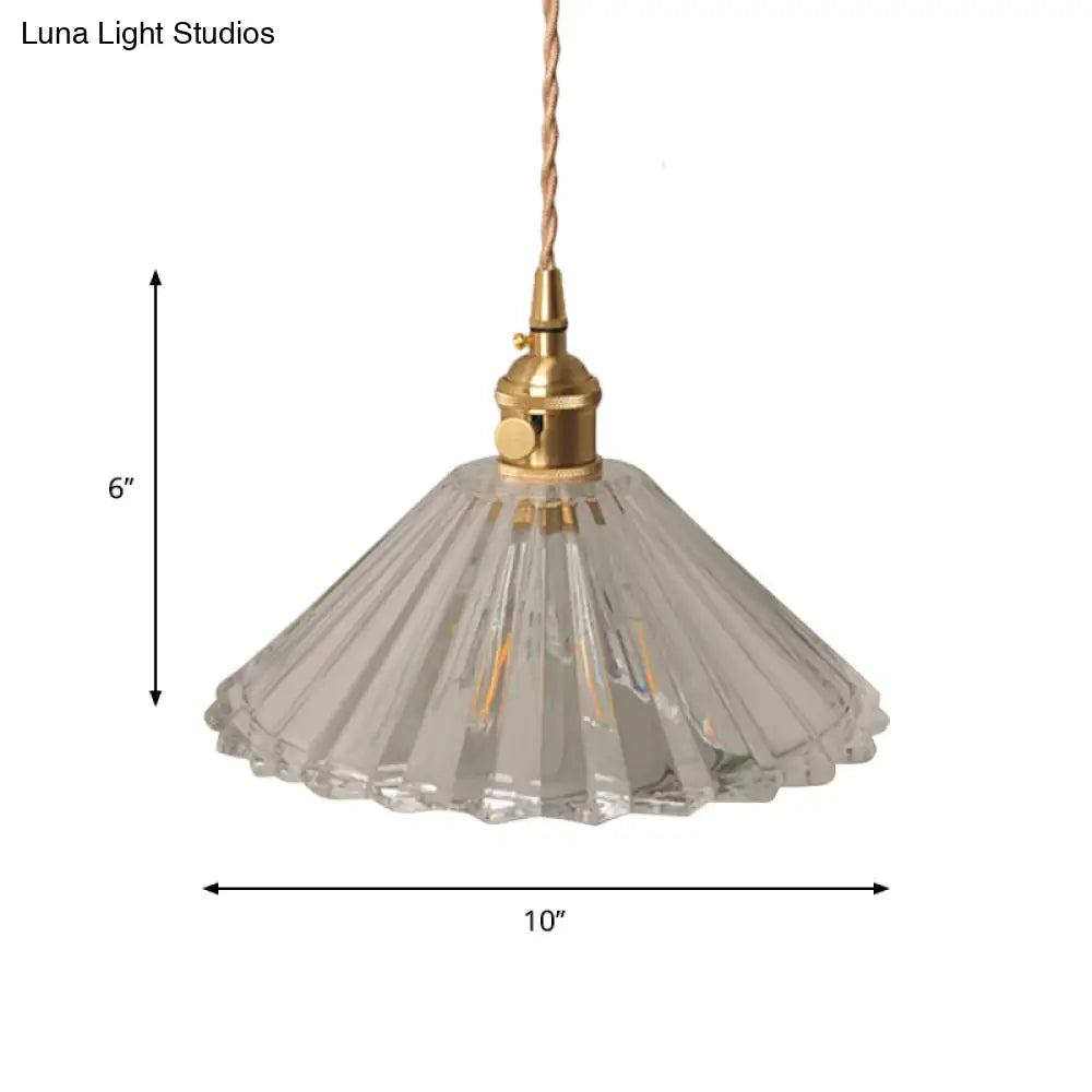 Antique Brass Wall Hanging Lamp With Clear Prismatic/Wavy Glass Bedside Lighting Rotary Switch