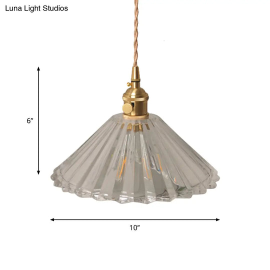 Antique Brass Wall Hanging Lamp With Clear Prismatic/Wavy Glass Bedside Lighting Rotary Switch