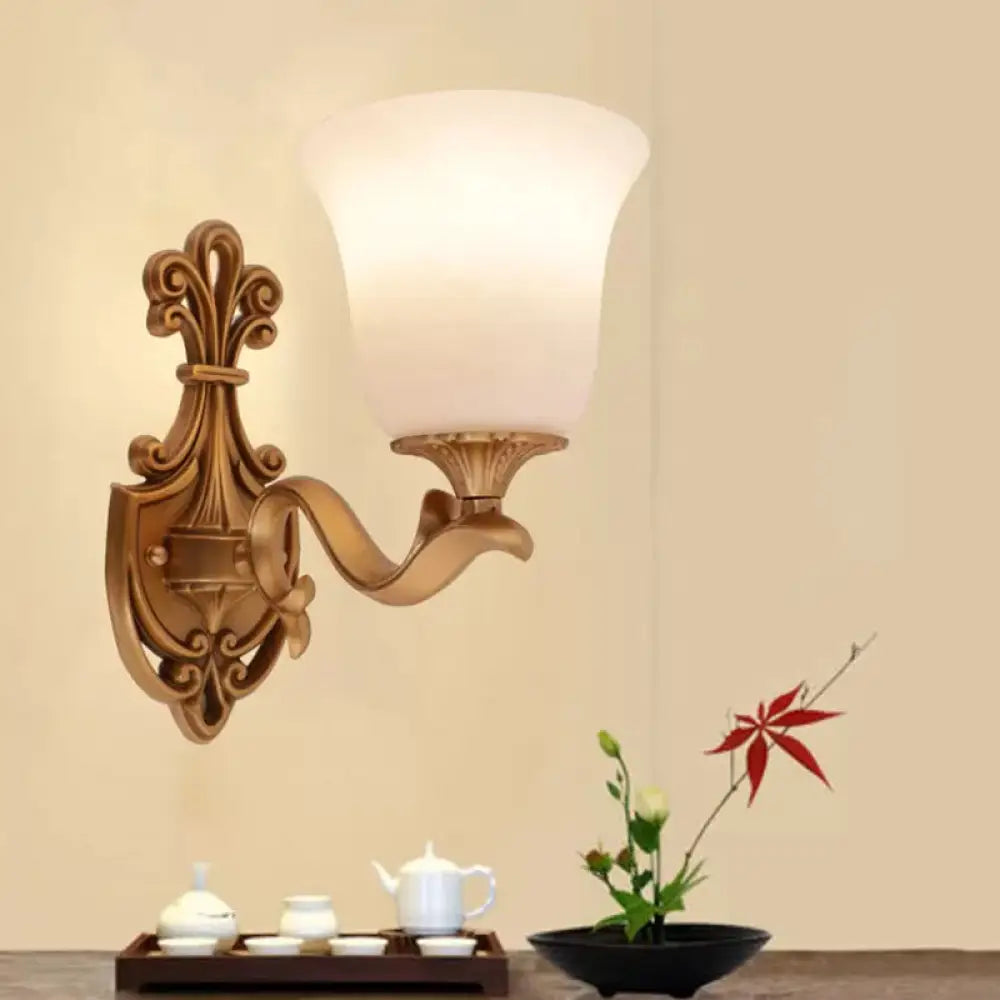 Antique Brass Wall Sconce: Alabaster Glass Bell Tearoom Lighting 1 /