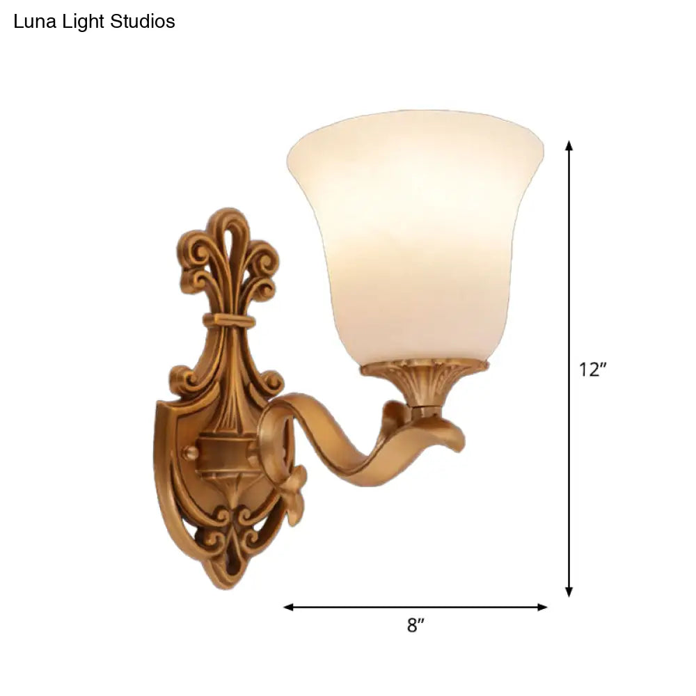 Antique Brass Wall Sconce: Alabaster Glass Bell Tearoom Lighting