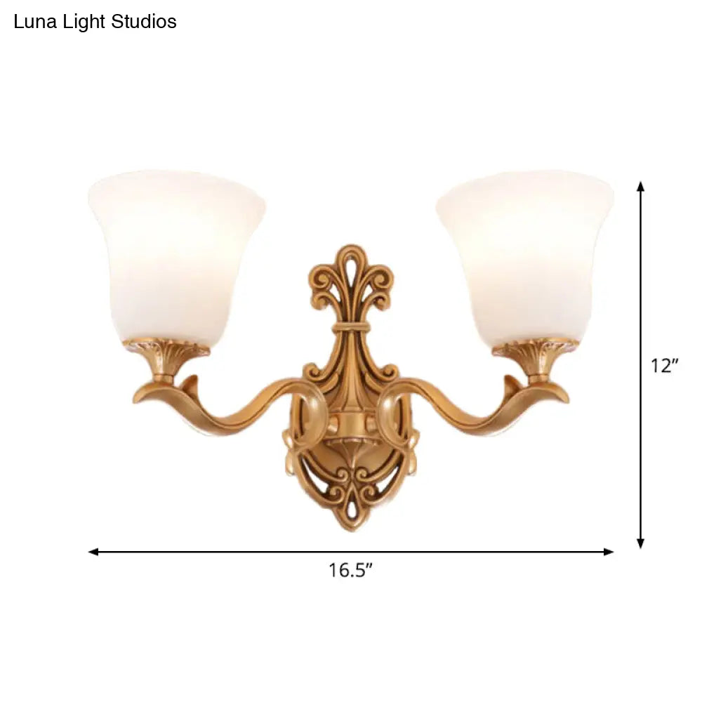 Antique Brass Wall Sconce: Alabaster Glass Bell Tearoom Lighting