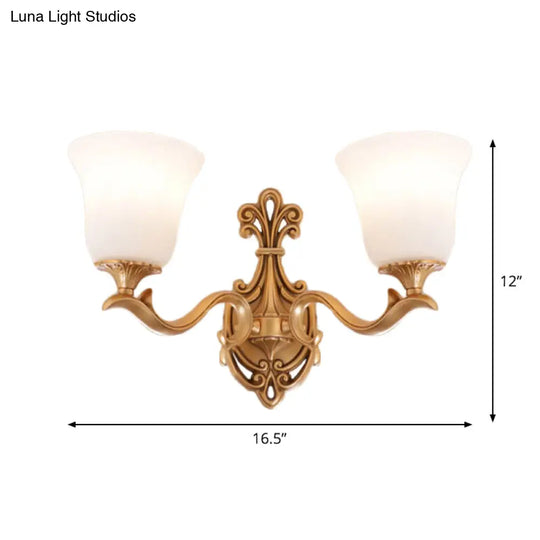 Antique Brass Wall Sconce: Alabaster Glass Bell Tearoom Lighting