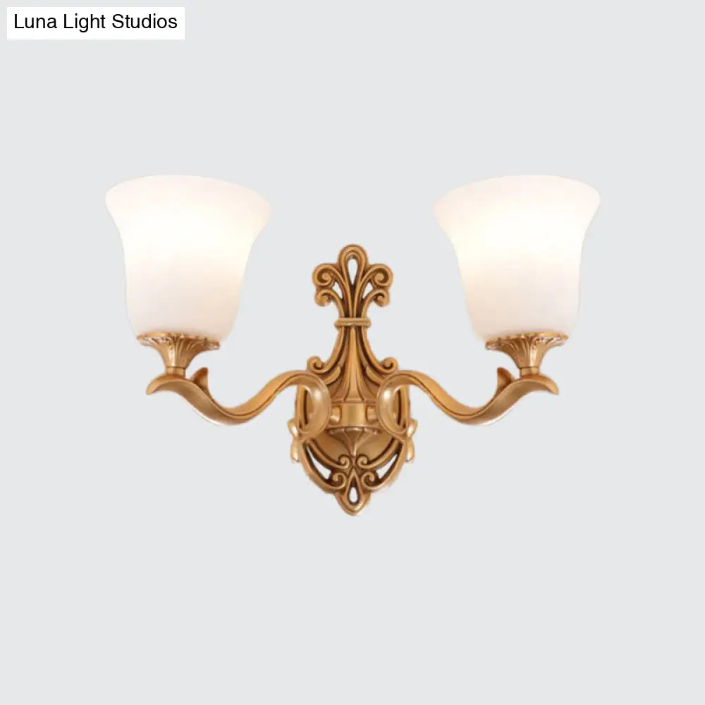 Antique Brass Wall Sconce: Alabaster Glass Bell Tearoom Lighting