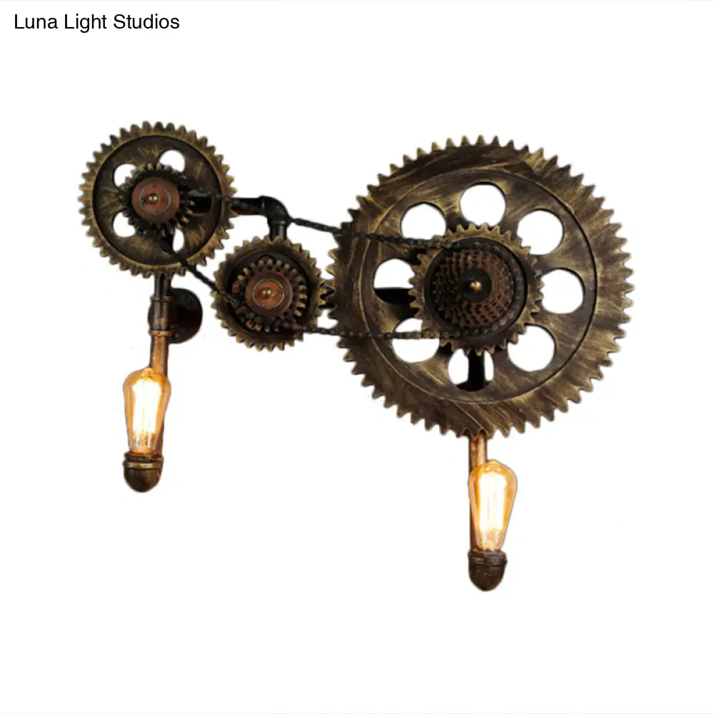 Antique Bronze 2-Light Industrial Gear Sconce Metal Wall Lamp