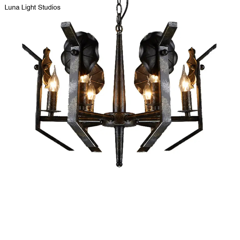 Industrial 6-Light Antique Bronze Metal Candle Hanging Chandelier For Dining Room Pendant Light