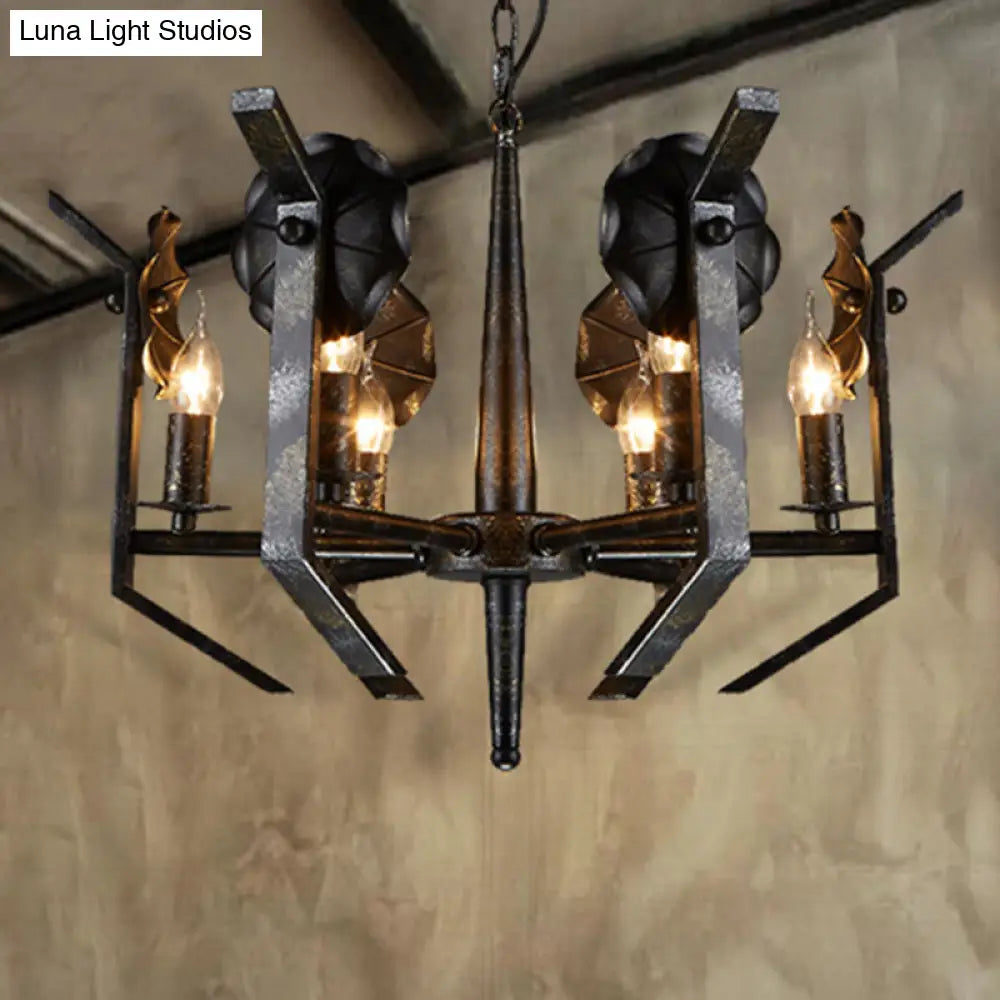 Industrial 6-Light Antique Bronze Metal Candle Hanging Chandelier For Dining Room Pendant Light