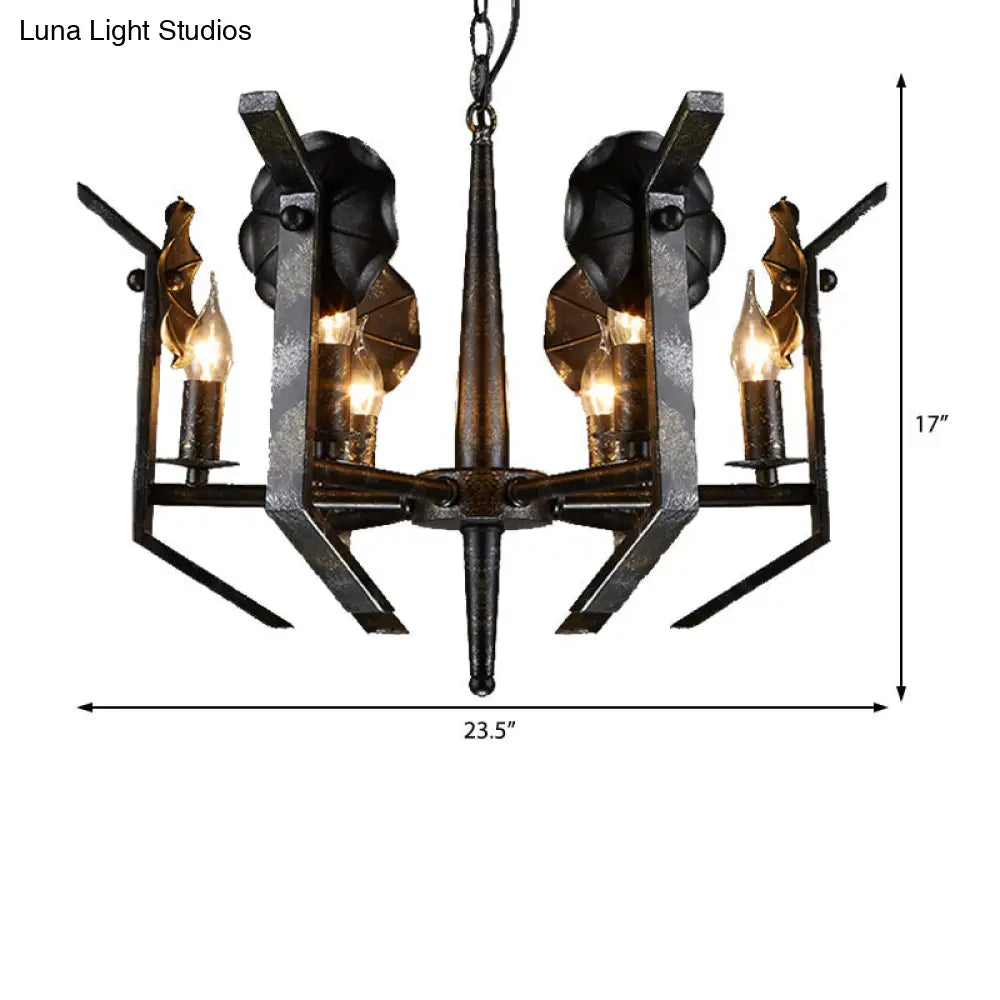 Industrial 6-Light Antique Bronze Metal Candle Hanging Chandelier For Dining Room Pendant Light