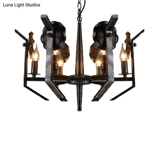 Antique Bronze 6-Light Metal Candle Chandelier: Industrial Dining Room Pendant Light