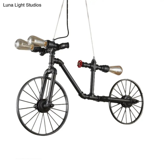 Antique Bronze Bicycle Pendant Lighting - 3-Light Indoor Ceiling Fixture With Pipe Design