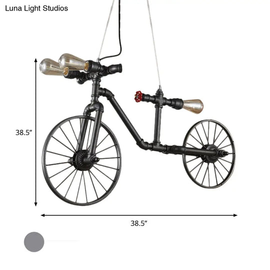 Antique Bronze Bicycle Pendant Light With Pipe Design - 3 Indoor Lights