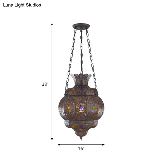 Antique Bronze Carved Pendant Light - Exquisite Metal Lighting Fixture For Restaurants