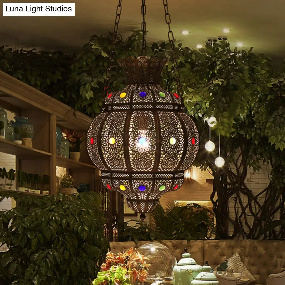 Antique Bronze Carved Pendant Light - Exquisite Metal Lighting Fixture For Restaurants