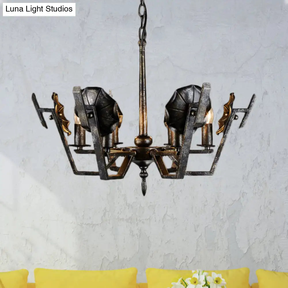 Antique Bronze Chandelier With 6 Hanging Iron Lights For Living Room