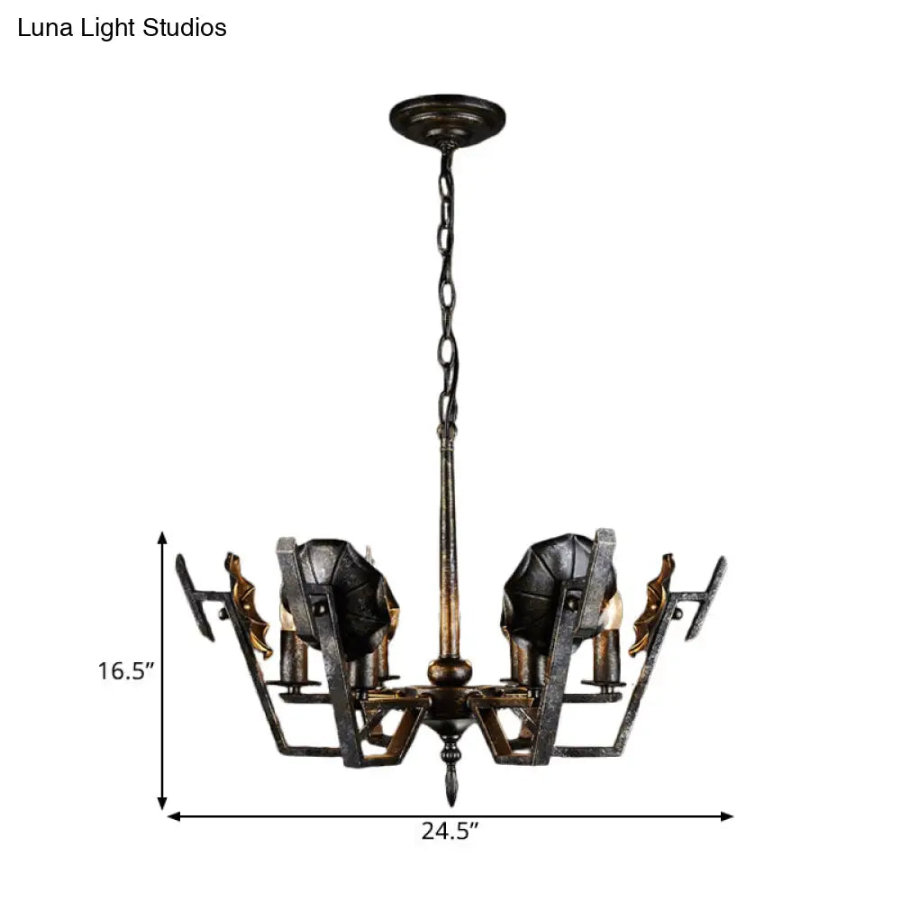 Antique Style Bronze Chandelier - 6-Light Iron Hanging Lighting For Living Room