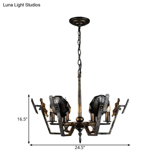 Antique Style Bronze Chandelier - 6-Light Iron Hanging Lighting For Living Room