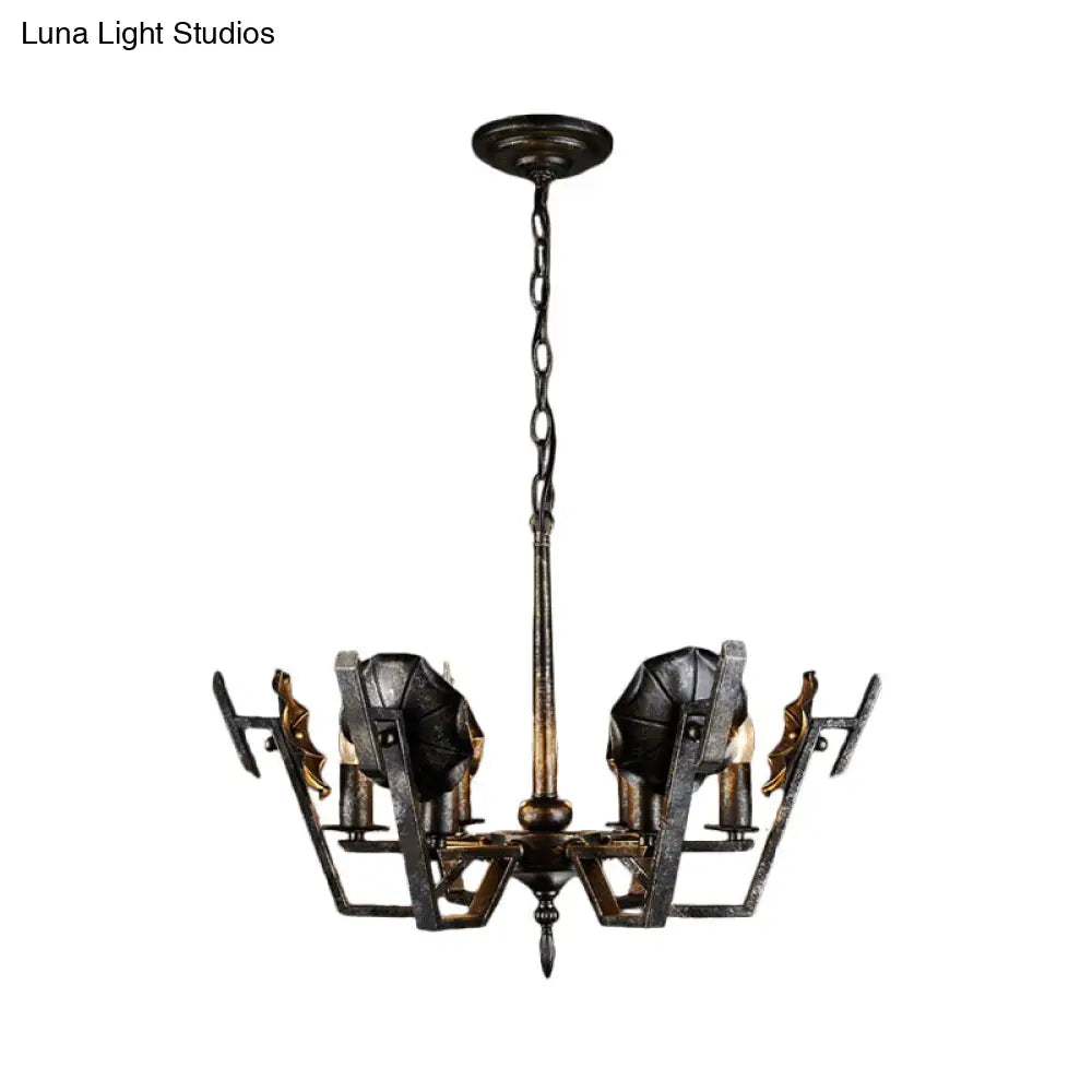 Antique Style Bronze Chandelier - 6-Light Iron Hanging Lighting For Living Room Black