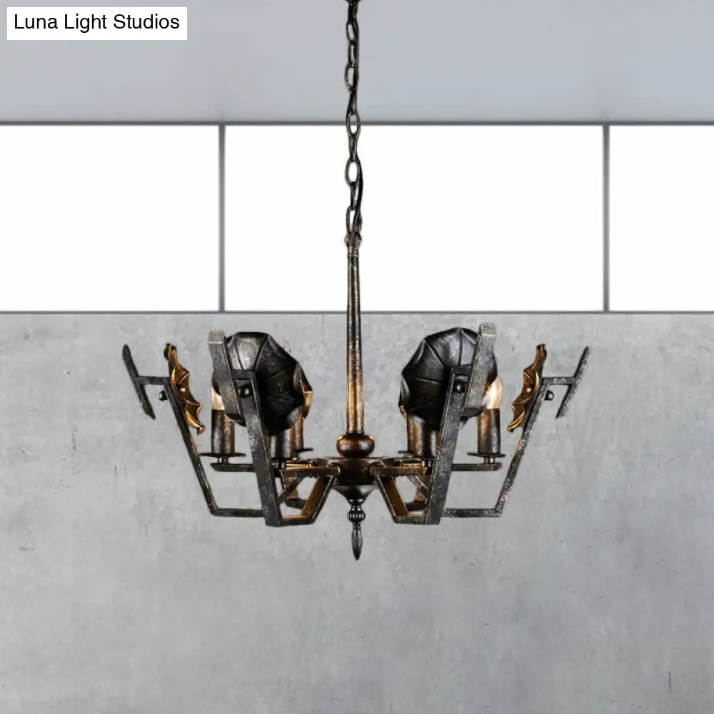 Antique Bronze Chandelier With 6 Hanging Iron Lights For Living Room