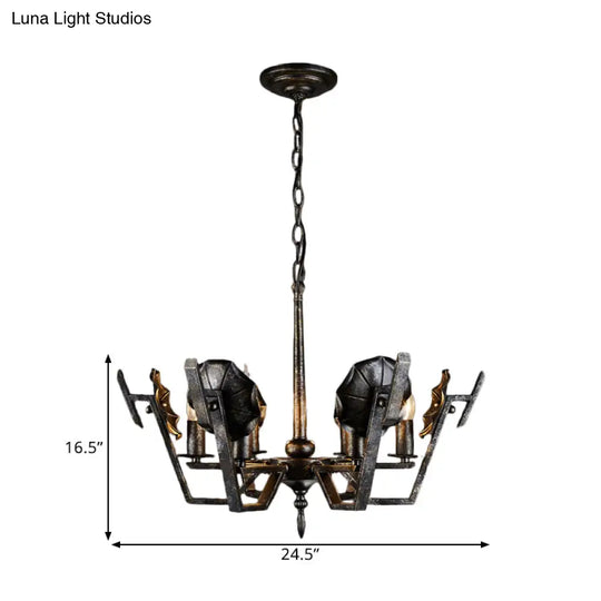 Antique Bronze Chandelier With 6 Hanging Iron Lights For Living Room