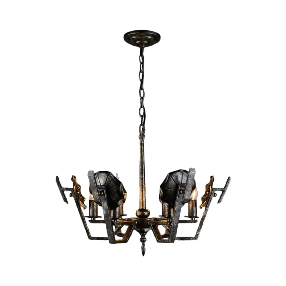 Antique Bronze Chandelier With 6 Hanging Iron Lights For Living Room Black