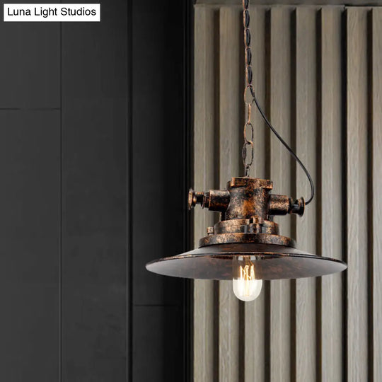 Antique Bronze Farmhouse Pendant Light - Wrought Iron With Flat Shade 1 For Restaurants