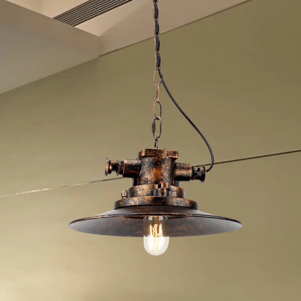 Antique Bronze Farmhouse Pendant Light - Wrought Iron With Flat Shade 1 For Restaurants