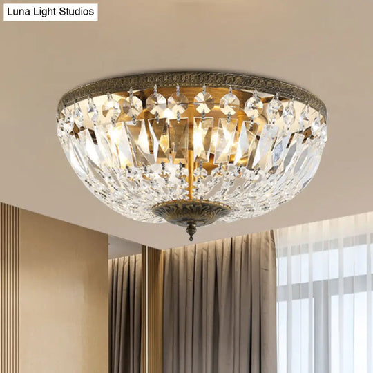 Antique Bronze Finish Crystal Dome Flush Mount Ceiling Fixture Glamorous Flushmount Light Clear / 14