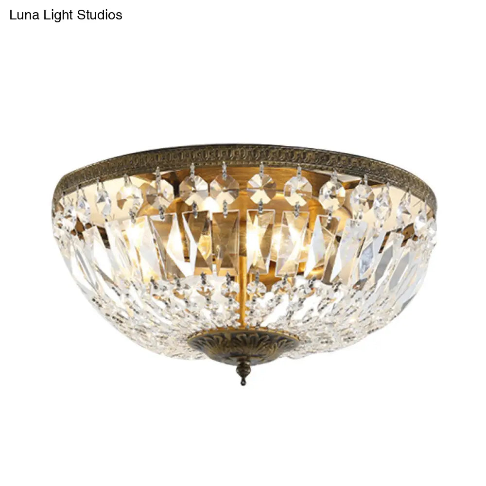 Antique Bronze Finish Crystal Dome Flush Mount Ceiling Fixture Glamorous Flushmount Light