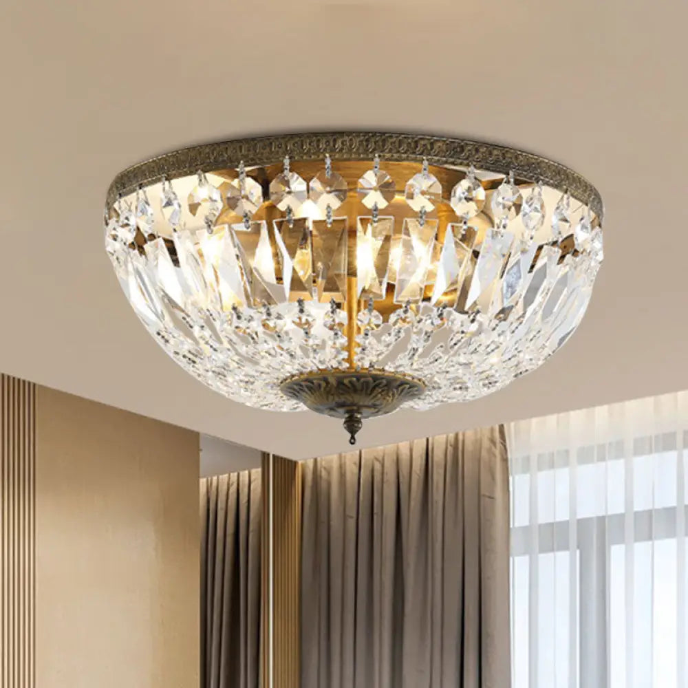 Antique Bronze Finish Crystal Dome Flush Mount Ceiling Fixture Glamorous Flushmount Light Clear /