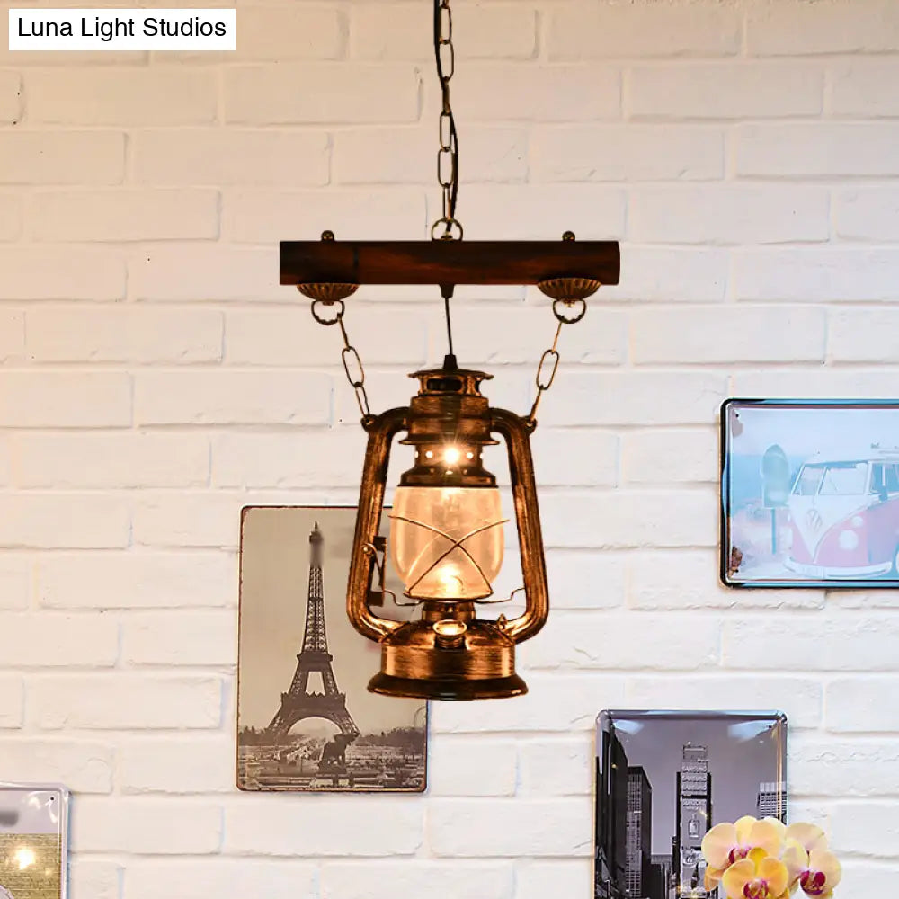 Antique Bronze Kerosene Pendant Light With Clear Glass - Perfect For Bedroom