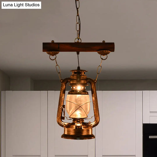 Antique Bronze Glass Hanging Light Fixture - Kerosene Pendant Lighting For Bedroom