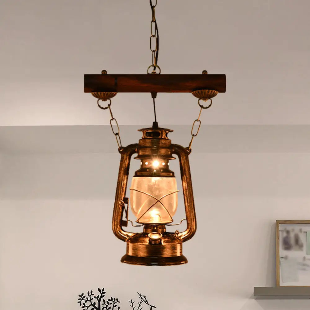 Antique Bronze Kerosene Pendant Light With Clear Glass - Perfect For Bedroom