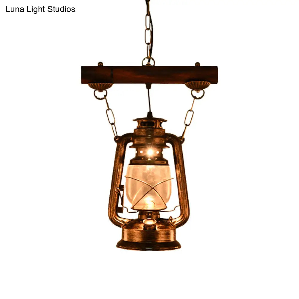 Antique Bronze Kerosene Pendant Light With Clear Glass - Perfect For Bedroom