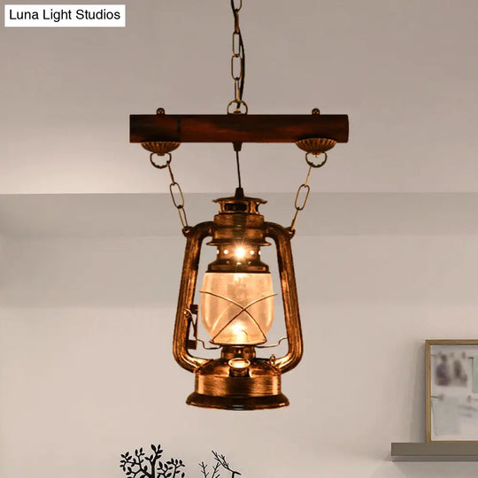 Antique Bronze Glass Hanging Light Fixture - Kerosene Pendant Lighting For Bedroom