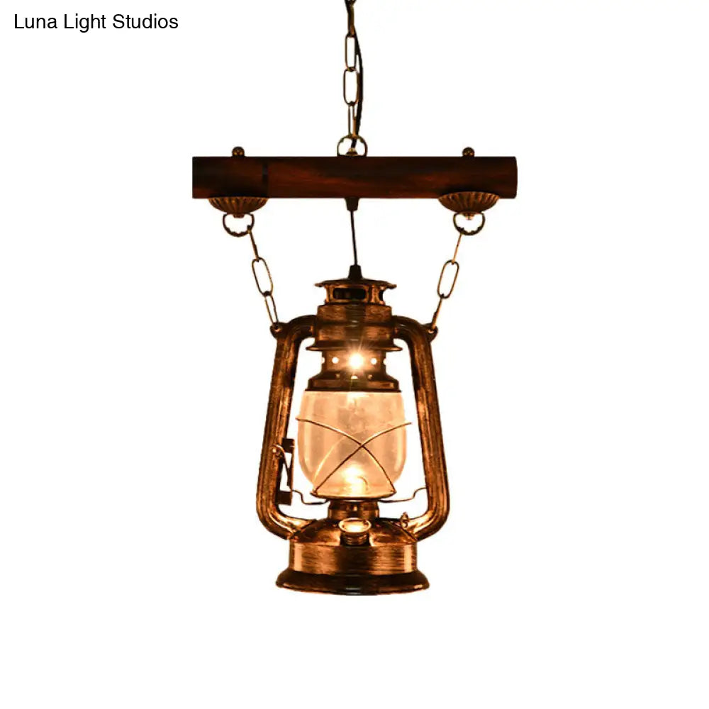 Antique Bronze Glass Hanging Light Fixture - Kerosene Pendant Lighting For Bedroom