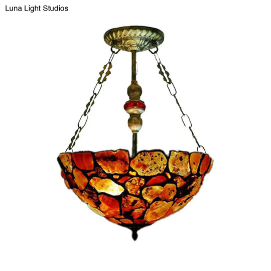 Antique Bronze Mediterranean Chandelier With Stone Shade - 2/3 Lights 12’/16’ Width