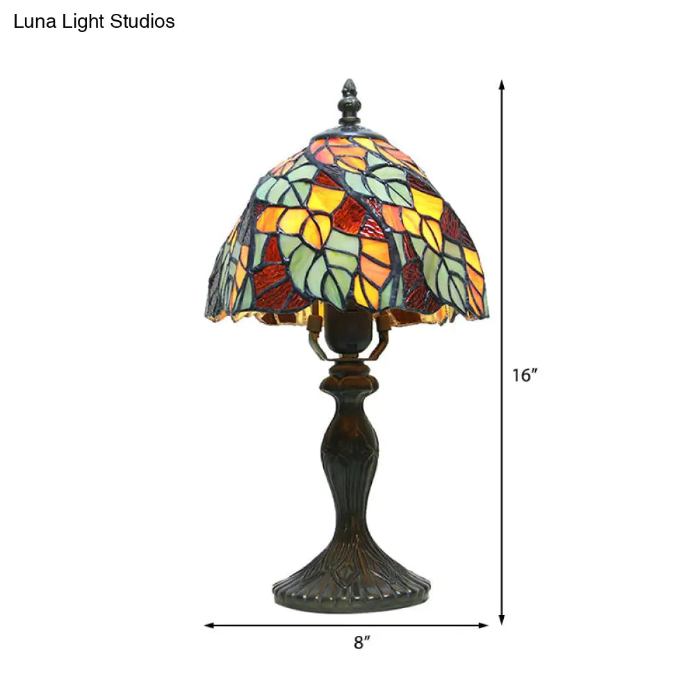 Antique Bronze Stained Glass Leaf Desk Lamp - Tiffany Rustic 1-Light Plug-In Design For Bedroom