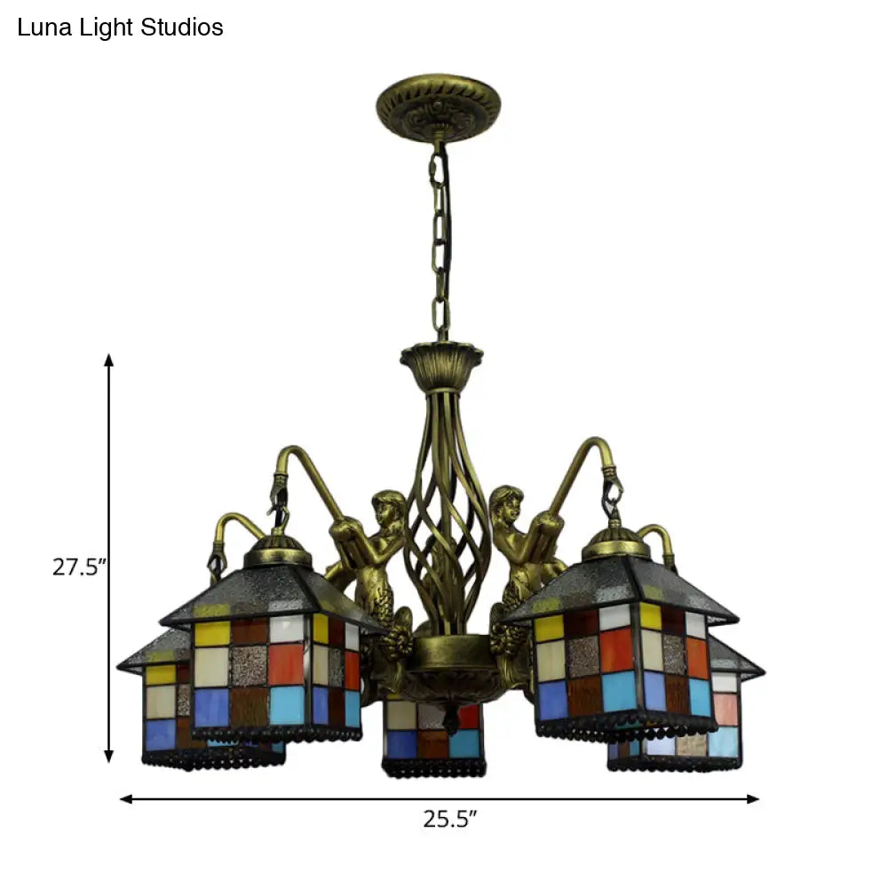 Antique Bronze Tiffany Stained Glass Chandelier: Elegant Pendant Lamp For Dining Room