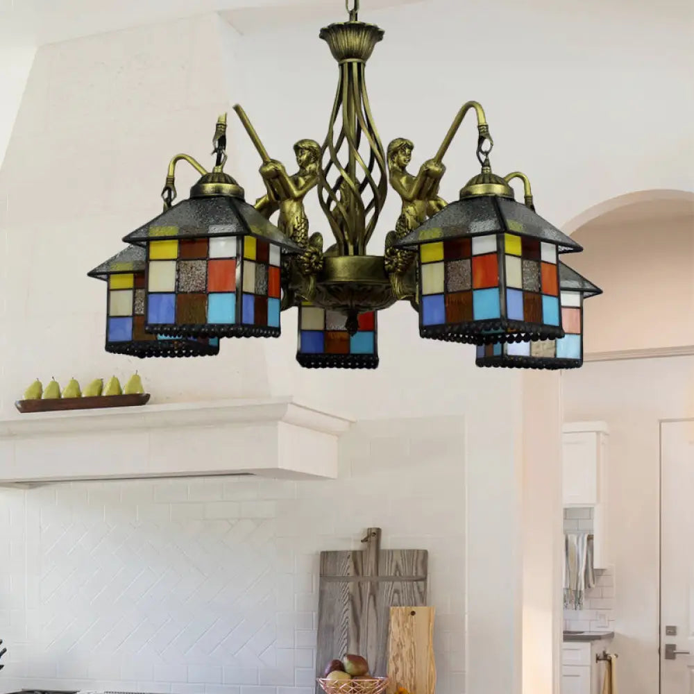 Antique Bronze Tiffany Stained Glass Chandelier: Elegant Pendant Lamp For Dining Room