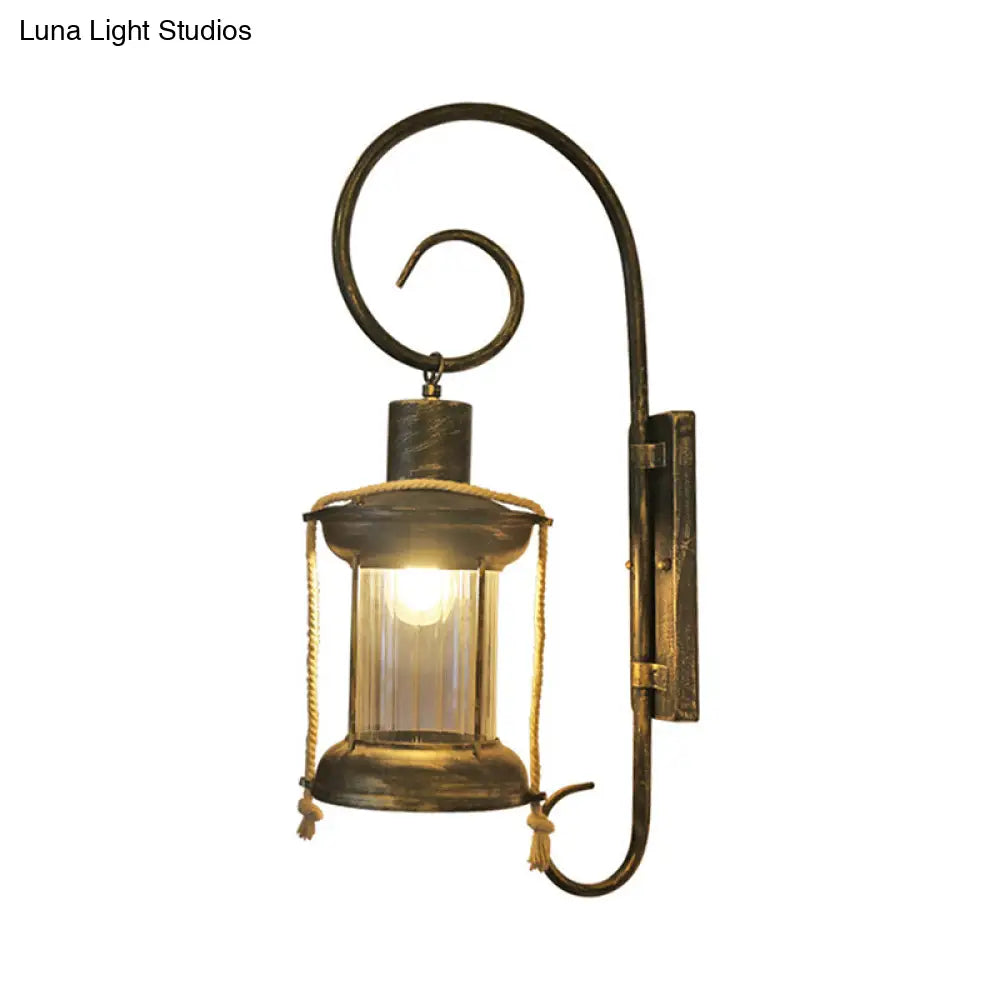 Antique Bronze Wall Mount Lantern With Curvy Arm - Vintage 1 Light Lighting