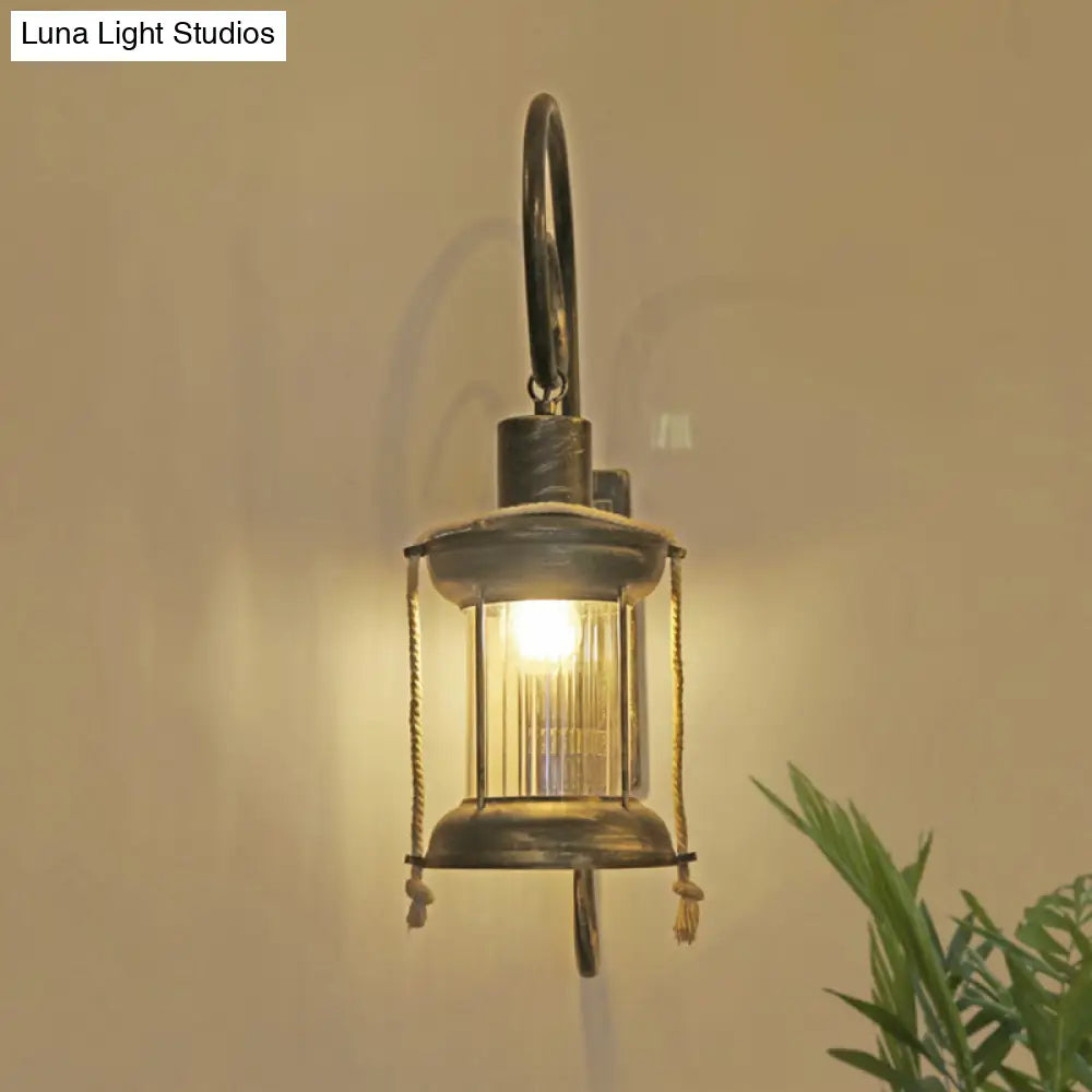 Antique Bronze Wall Mount Lantern With Curvy Arm - Vintage 1 Light Lighting