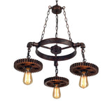 Antique Bronze Wood Carved Gear Chandelier: Loft-Style Pendant Lamp With 1/3/7-Bulb Bistro Down